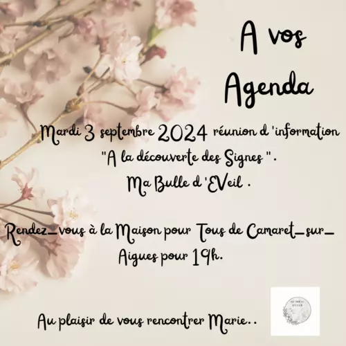 « À la découverte des signes » : réunion d'information organisée par Ma Bulle d'Éveil le mardi 3 septembre 2024 à 19h00 à la Maison pour Tous