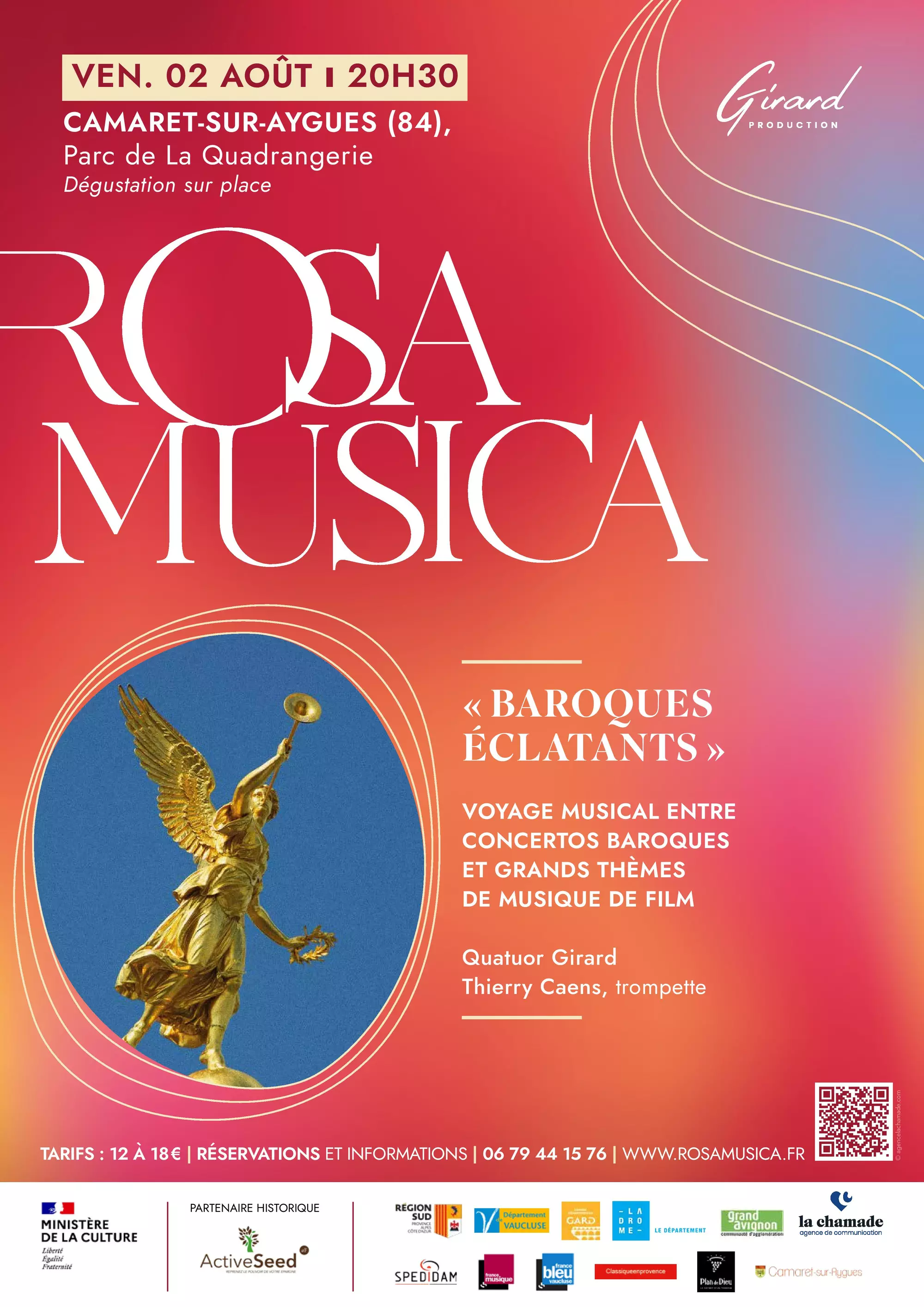 « Baroques éclatants » : 5ème édition de Rosa Musica le vendredi 2 août 2024 à 20h30 dans le parc de la Quadrangerie (2, avenue des Princes d'Orange - Camaret)