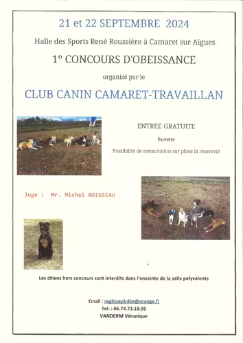 1er concours d'obéissance organisé par le Club Canin Camaret/Travaillan les 21 et 22 septembre 2024 à la halle des sports