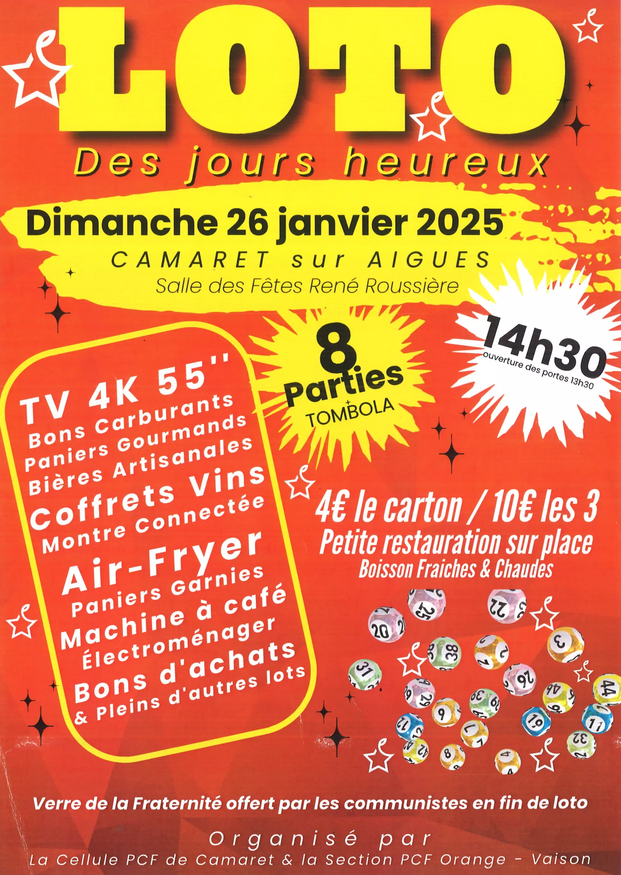 Loto du PCF le dimanche 26 janvier 2025 à partir de 14h30 à la salle René Roussière