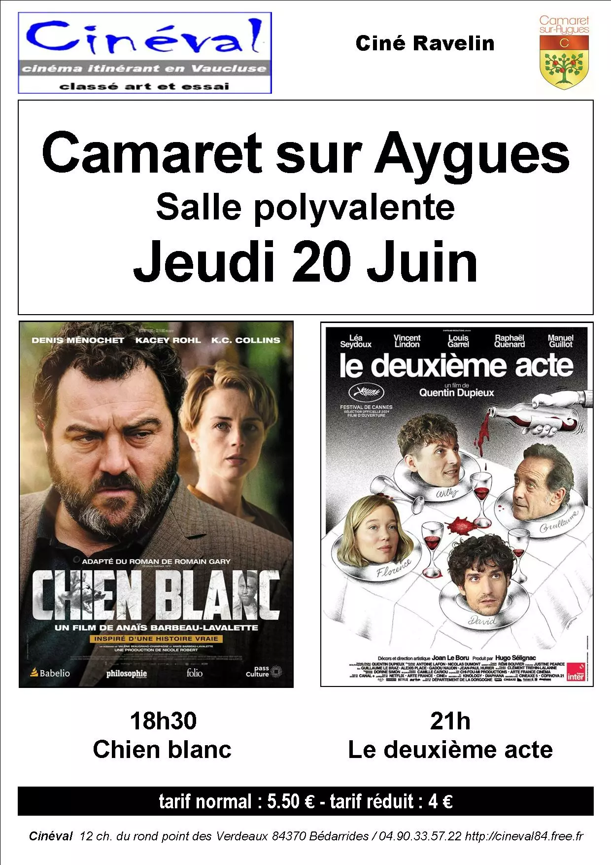 Le Ciné Ravelin vous propose la projection de deux nouveaux films ce jeudi 20 juin 2024 à la salle polyvalente de Camaret