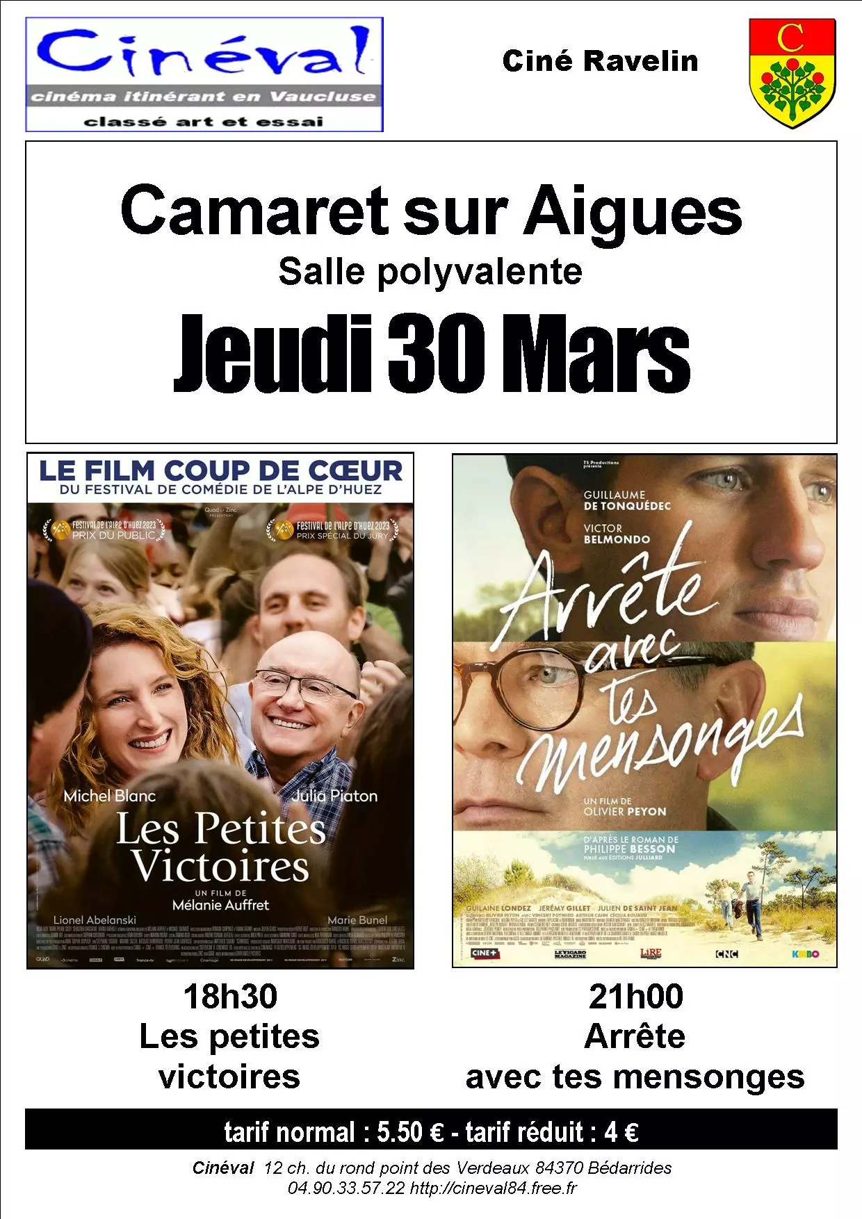 Ciné Ravelin vous propose deux séances ce jeudi 30 mars 2023