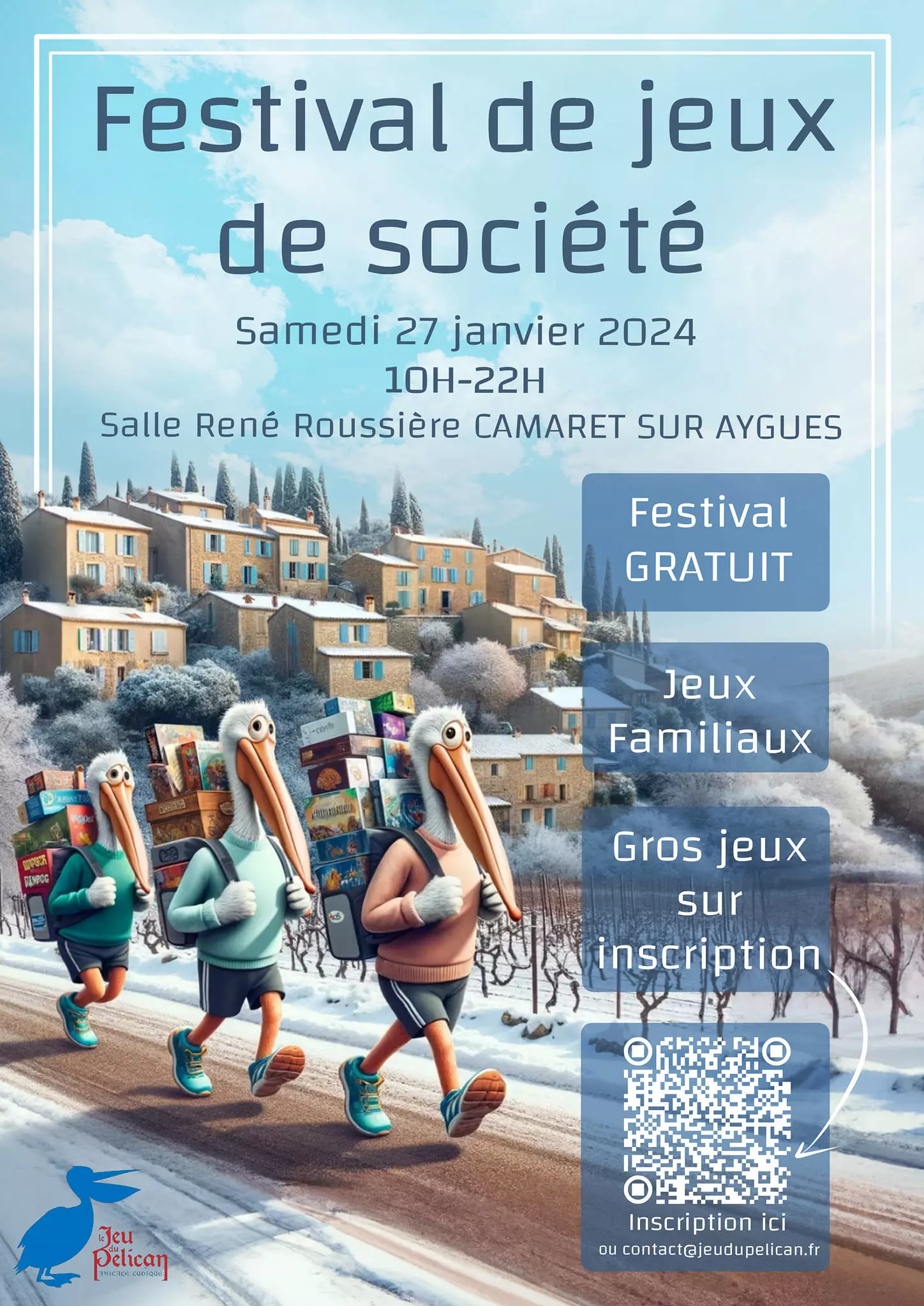 Festival de jeux de société organisé par Le jeu du pélican le samedi 27 janvier de 10h00 à 22h00 à la salle René Roussière
