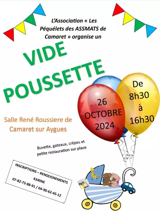 Vide-poussette des Péquélets des ASSMAT le samedi 26 octobre 2024 de 8h30 à 16h30 à la salle René Roussière