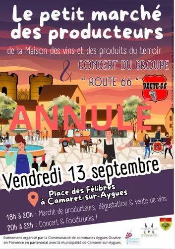 [ANNULÉ] Petit marché des producteurs et concert de la Maison des vins le vendredi 13 septembre à partir de 18h00