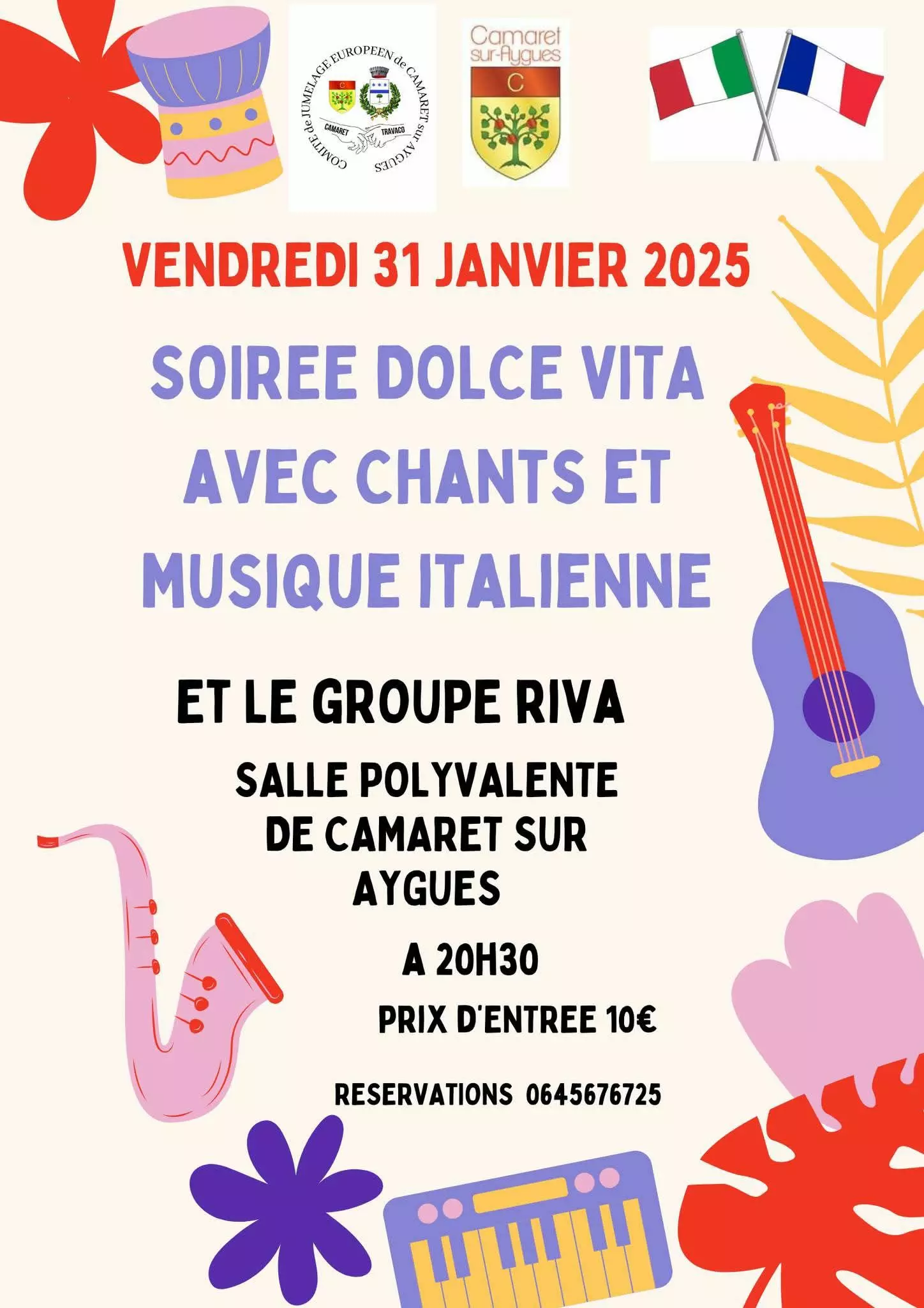 Soirée « Dolce Vita » avec chants et musique italienne le vendredi 31 janvier 2025 à 20h30 à la salle René Roussière