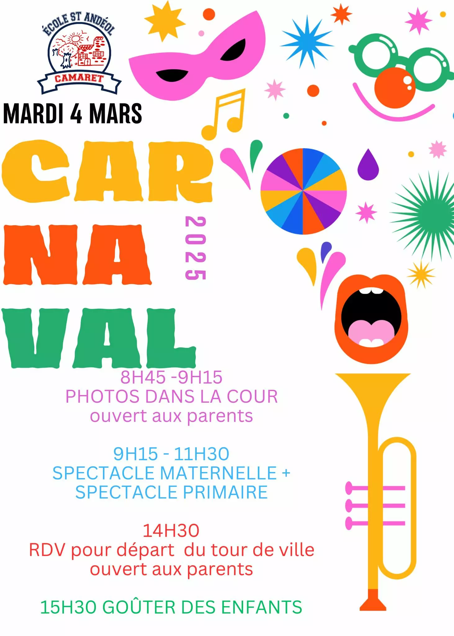 Carnaval de l'école Saint Andéol le mardi 4 mars à partir de 8h45