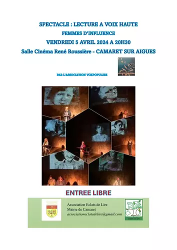 Spectacle : lecture à voix haute (femmes d'influence) organisée par l'association Éclats de Lire le vendredi 5 avril 2024 à 20h30 à la salle René Roussière