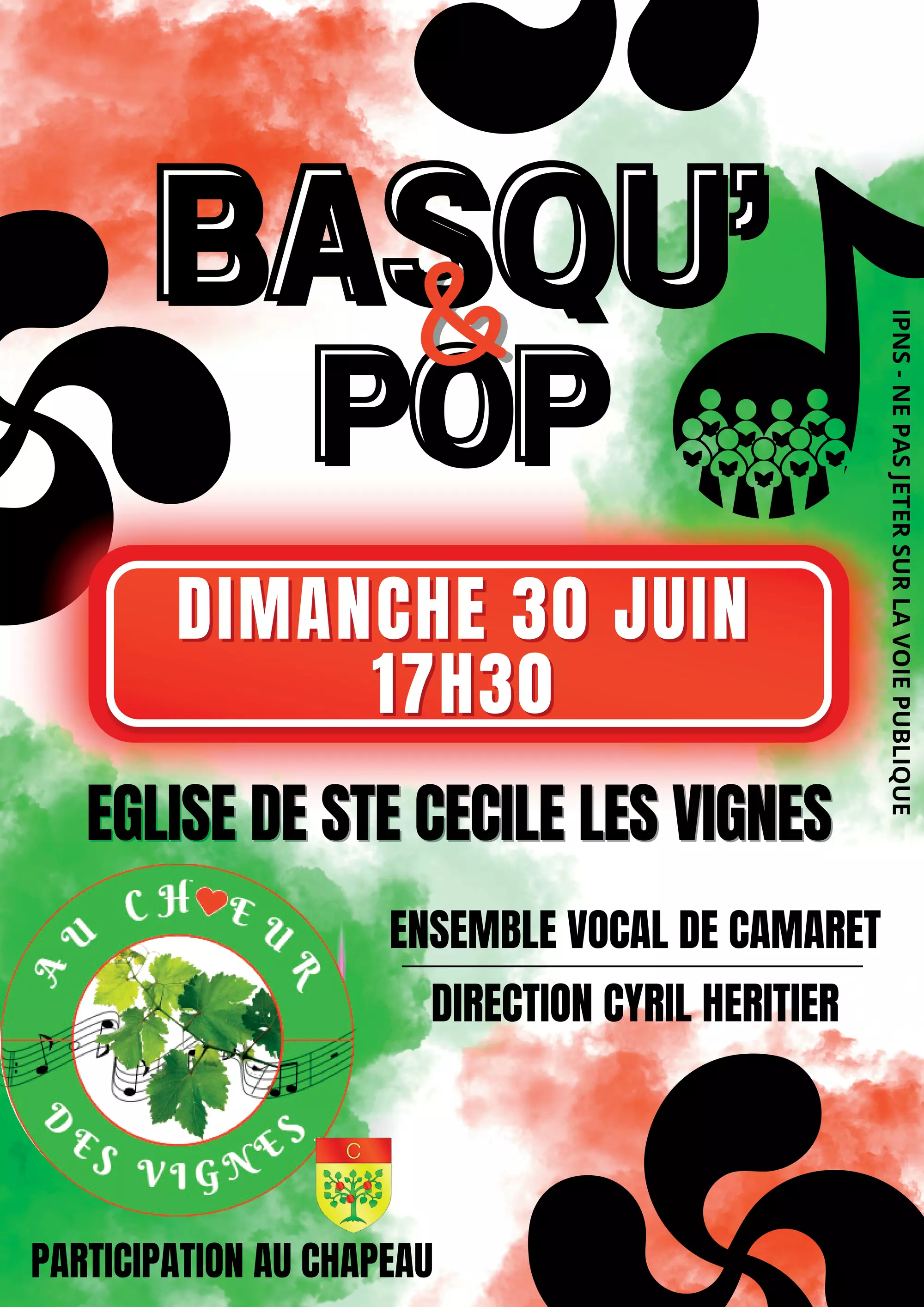 [CHANGEMENT DE LIEU] Concert de chants traditionnels basques de l'Ensemble au Chœur des Vignes le dimanche 30 juin à 17h30 à l'église de Sainte-Cécile-les-Vignes