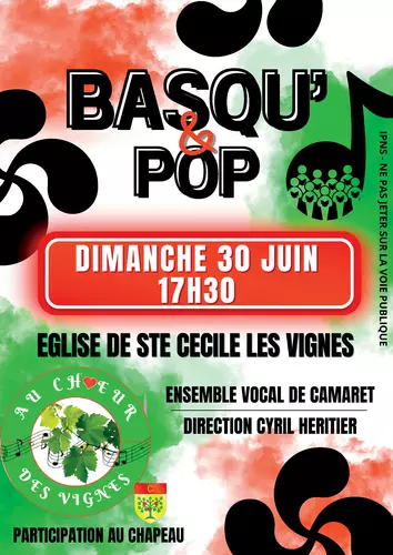 [CHANGEMENT DE LIEU] Concert de chants traditionnels basques de l'Ensemble au Chœur des Vignes le dimanche 30 juin à 17h30 à l'église de Sainte-Cécile-les-Vignes
