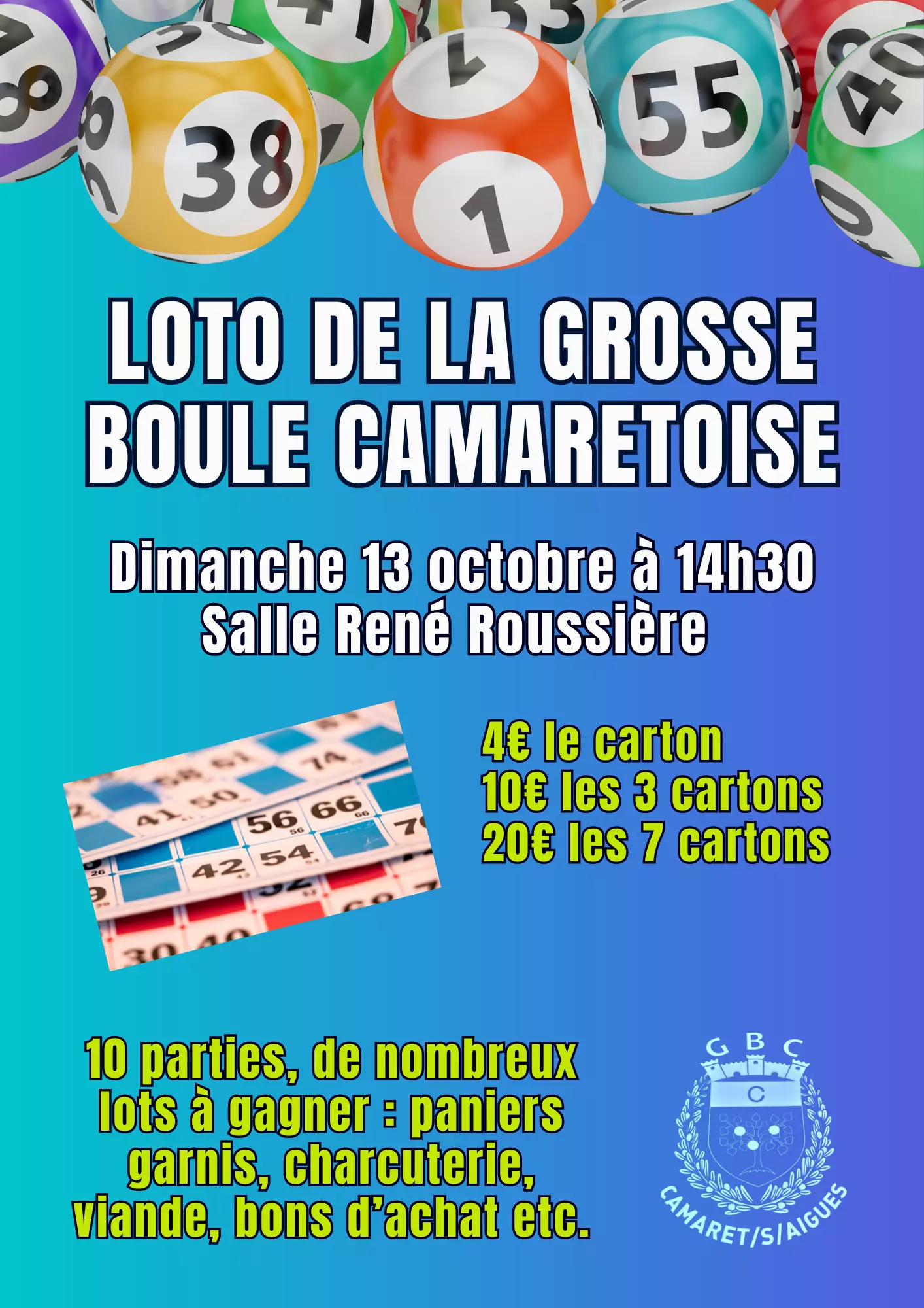 Loto de la Grosse Boule Camarétoise le dimanche 13 octobre à 14h30 à la salle René Roussière