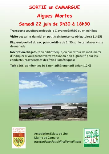 Sortie touristique à Aigues-Mortes organisée par l'association Éclats de Lire le samedi 22 juin de 9h30 à 18h30