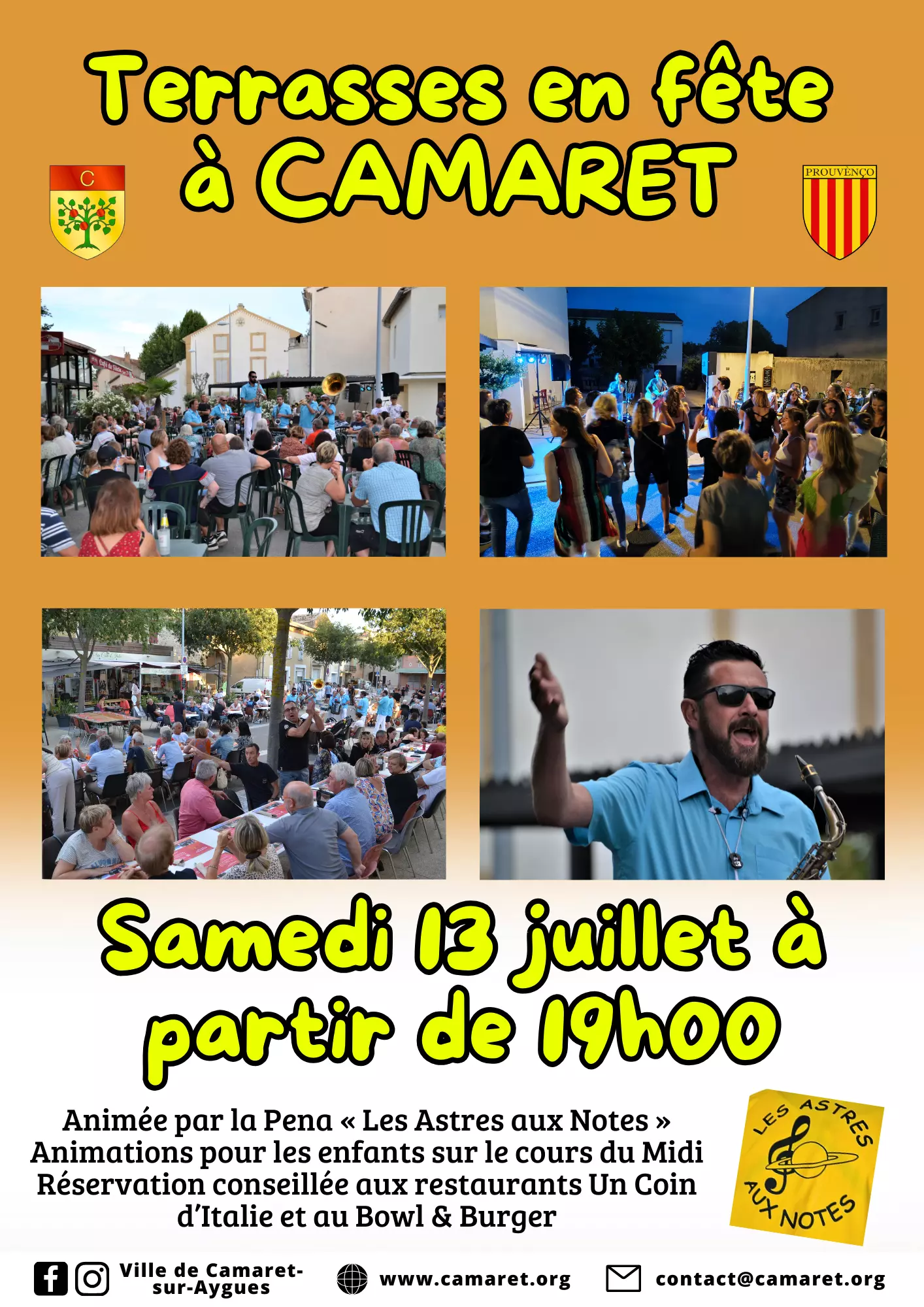 4ème édition de « Terrasses en fête » le samedi 13 juillet à partir de 19h00 sur le tour de Ville de Camaret-sur-Aygues