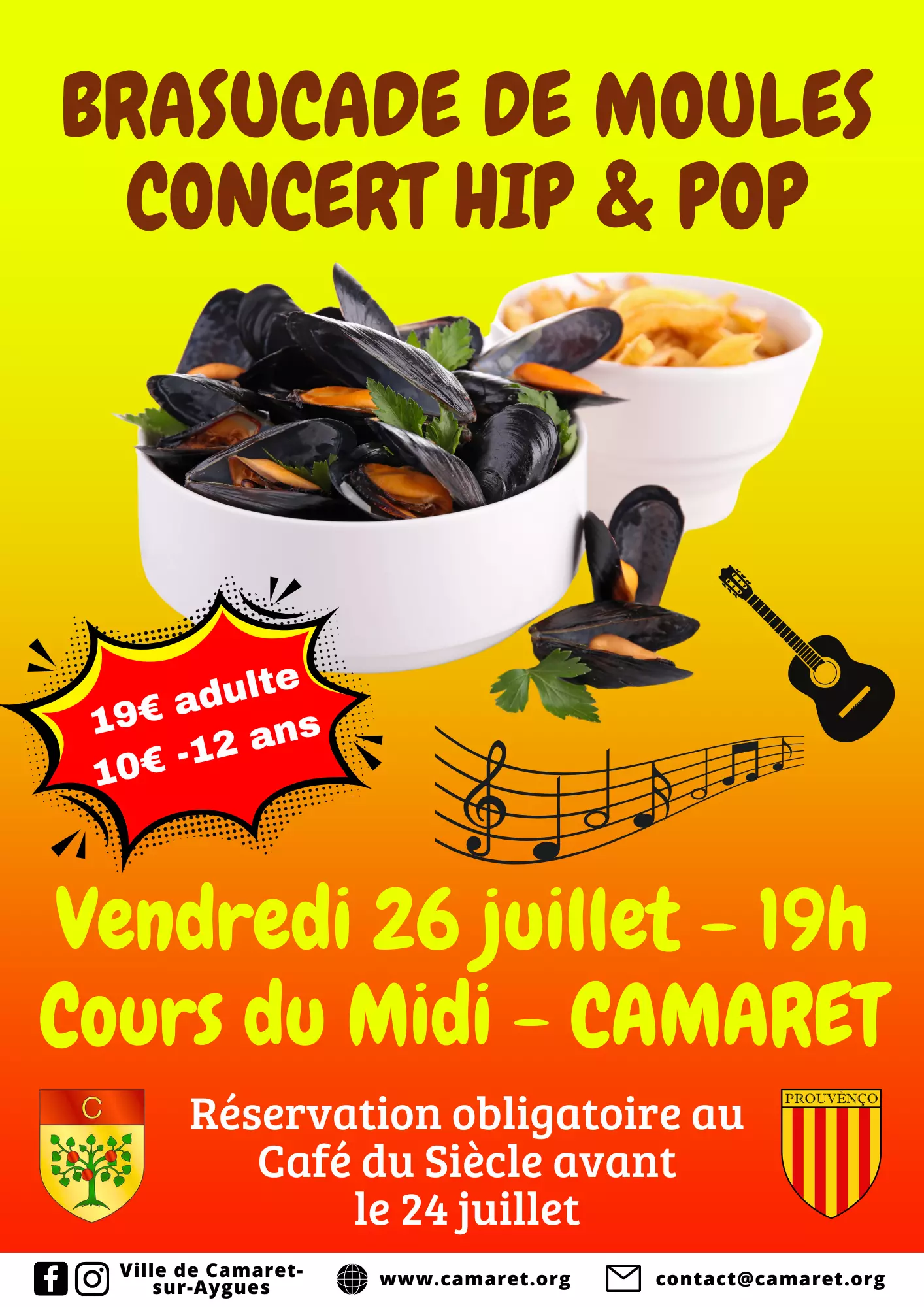 Brasucade de moules et concert avec le groupe HIP & POP le vendredi 26 juillet 2024 sur le cours du Midi à Camaret