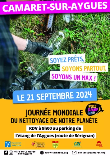 World Cleanup Day » le samedi 21 septembre 2024 de 9h00 à 12h00 au bord de l'étang de l'Aygues