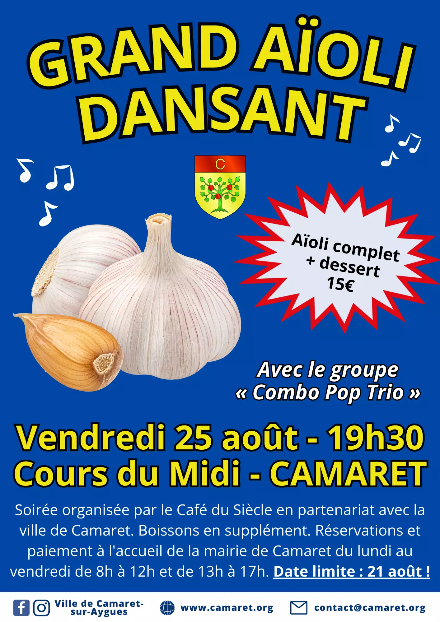 Grand Aïoli dansant le vendredi 25 août à partir de 19h30 sur le cours du Midi