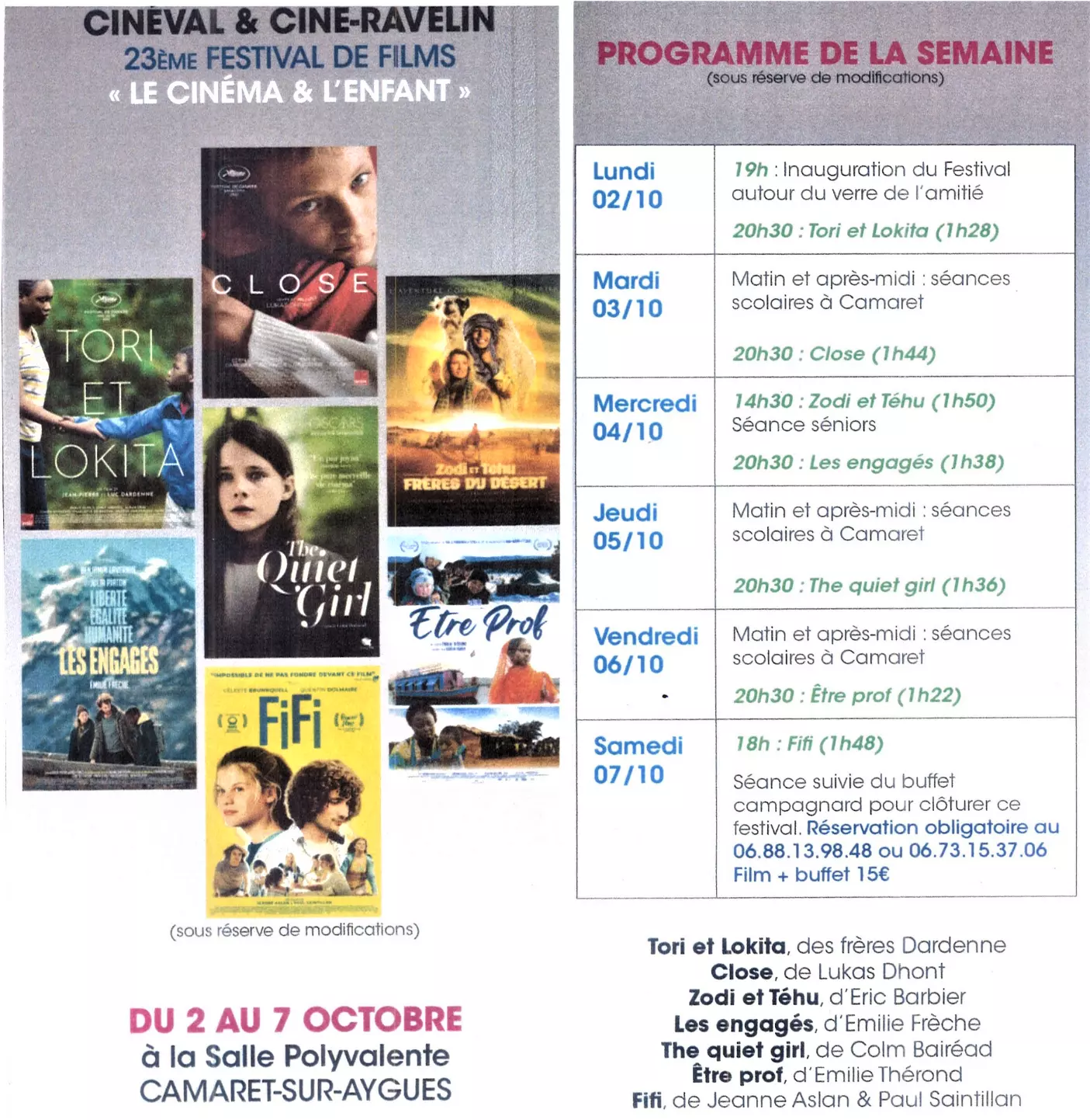 23ème festival « Le Cinéma et l'Enfant » - Salle de cinéma à la salle René Roussière du lundi 2 au samedi 7 octobre 2023