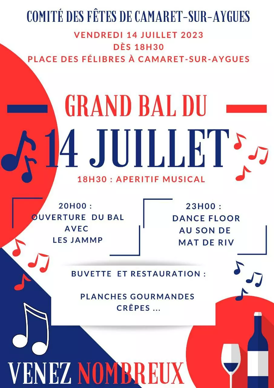 Grand Bal du 14 juillet : information du Comité des fêtes de Camaret-sur-Aygues
