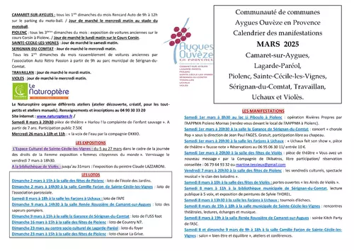 Agenda des manifestations du mois de mars 2025 sur la CCAOP