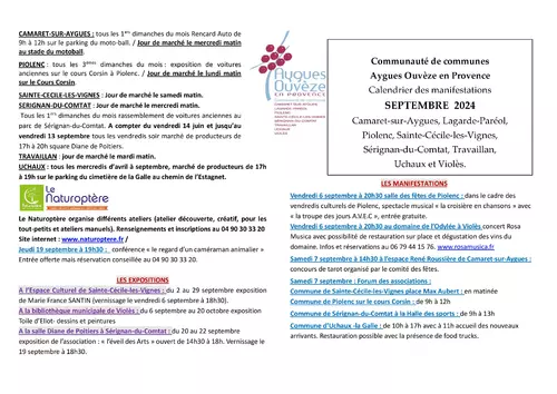 Agenda des manifestations du mois de septembre sur la CCAOP