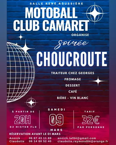 Soirée choucroute du Moto-Ball Club Camaret le samedi 9 mars 2024 à partir de 20h00