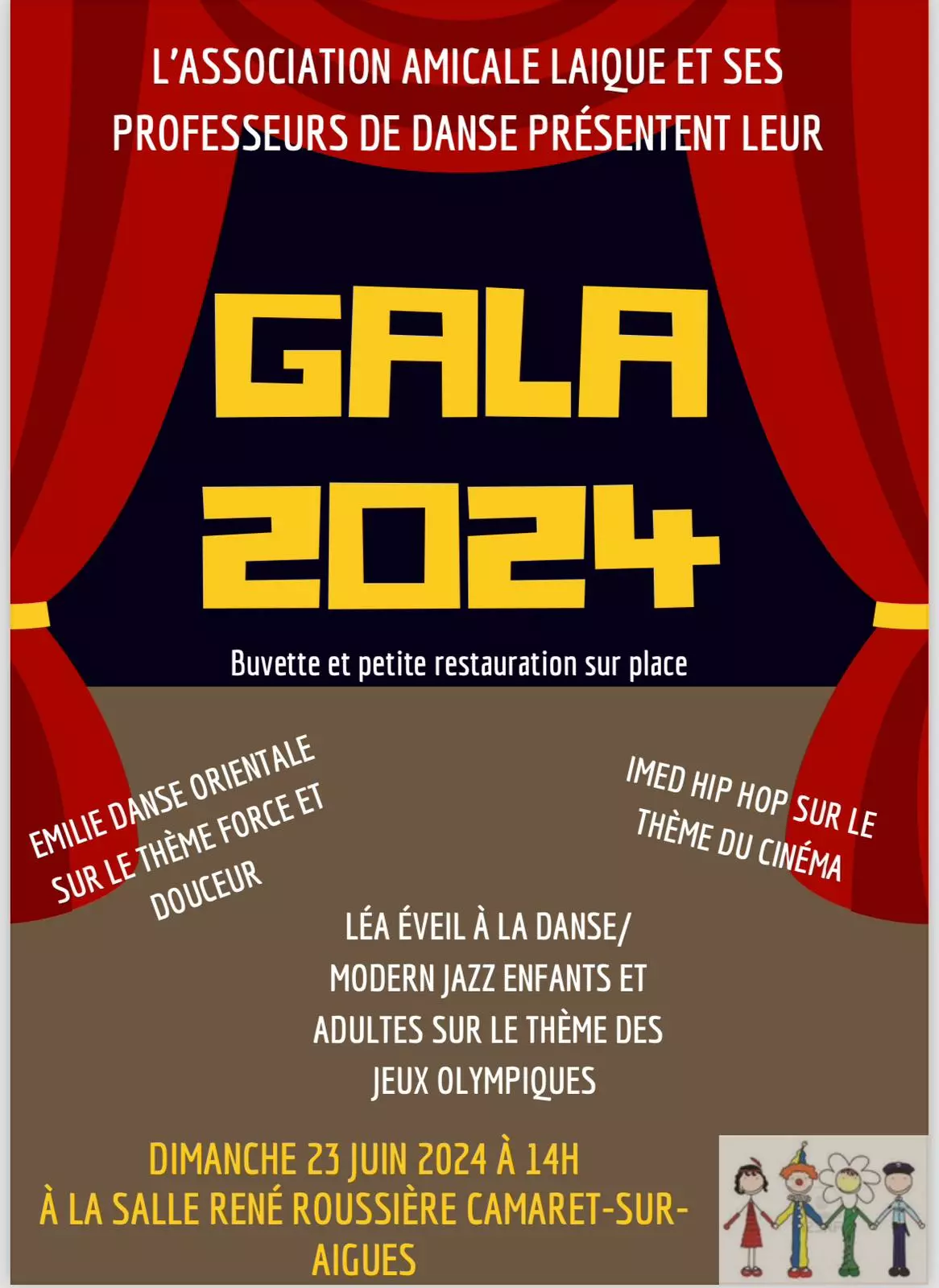 Gala 2024 des sections de l'Amicale Laique de Camaret ce dimanche 23 juin 2024 à 14h00 à la salle René Roussière