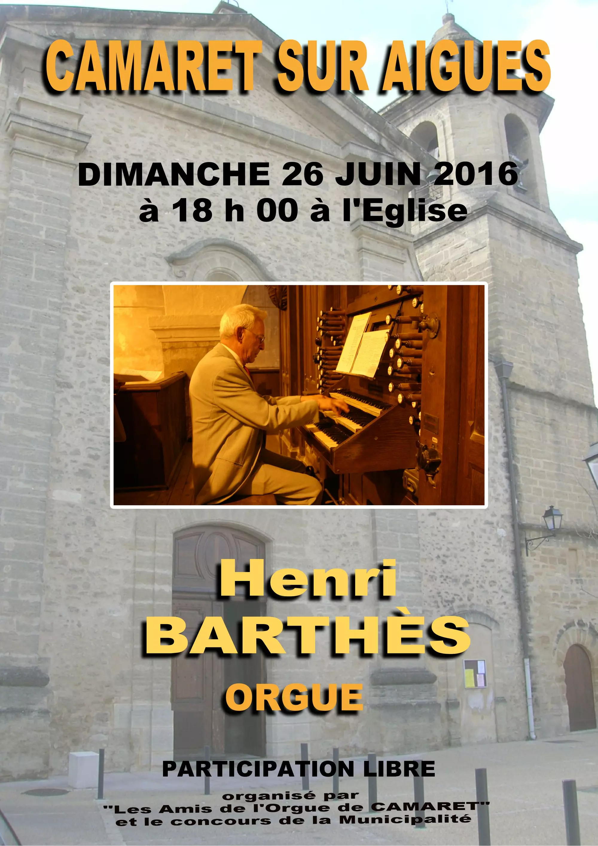 CONCERT D'ORGUE A L'EGLISE LE 26 JUIN