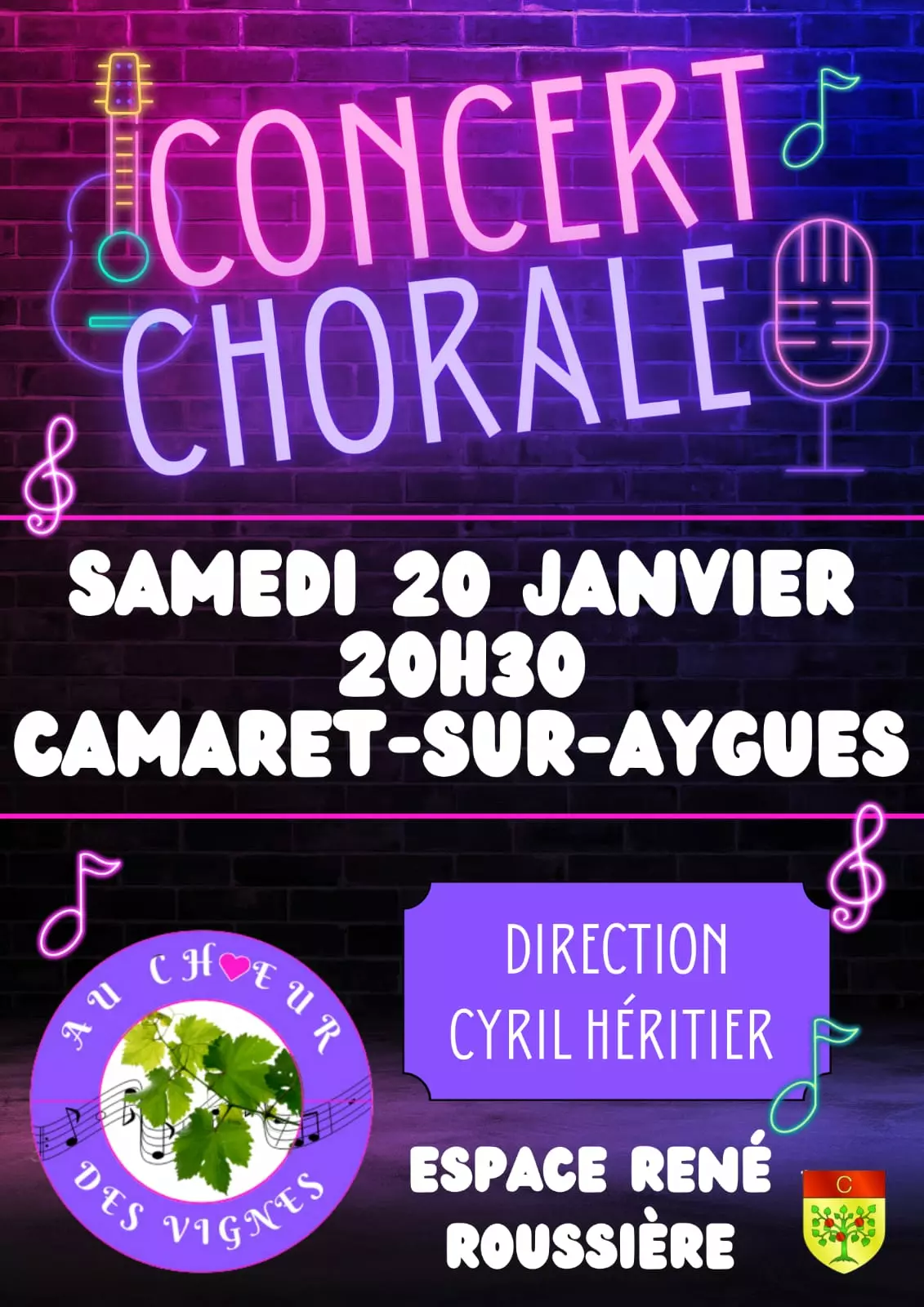 Grand concert-chorale organisé par l'Ensemble Vocal au Chœur des Vignes le samedi 20 janvier à 20h30 à la salle René Roussière