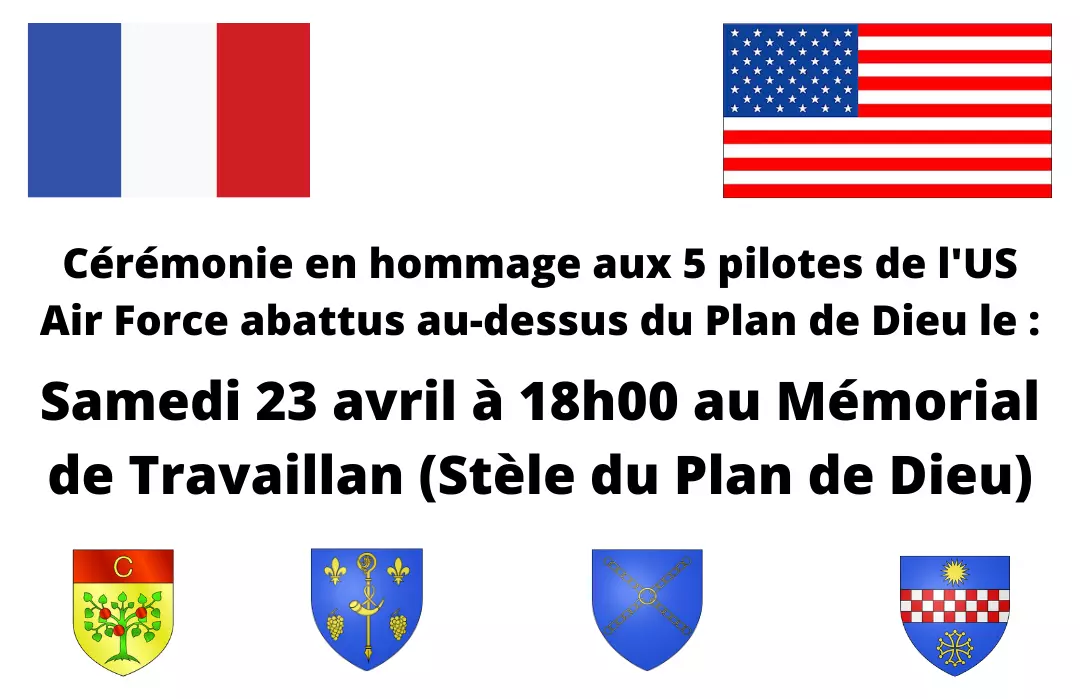 Cérémonie en hommage aux 5 pilotes de l'US Air Force abattus au-dessus du Plan de Dieu le samedi 23 avril à 18h00