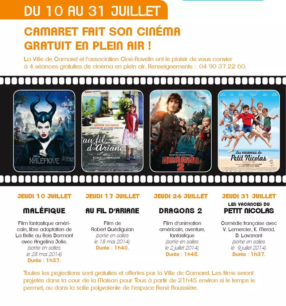 DU 10 AU 31 JUILLET. CAMARET FAIT SON CINÉMA GRATUIT EN PLEIN AIR.