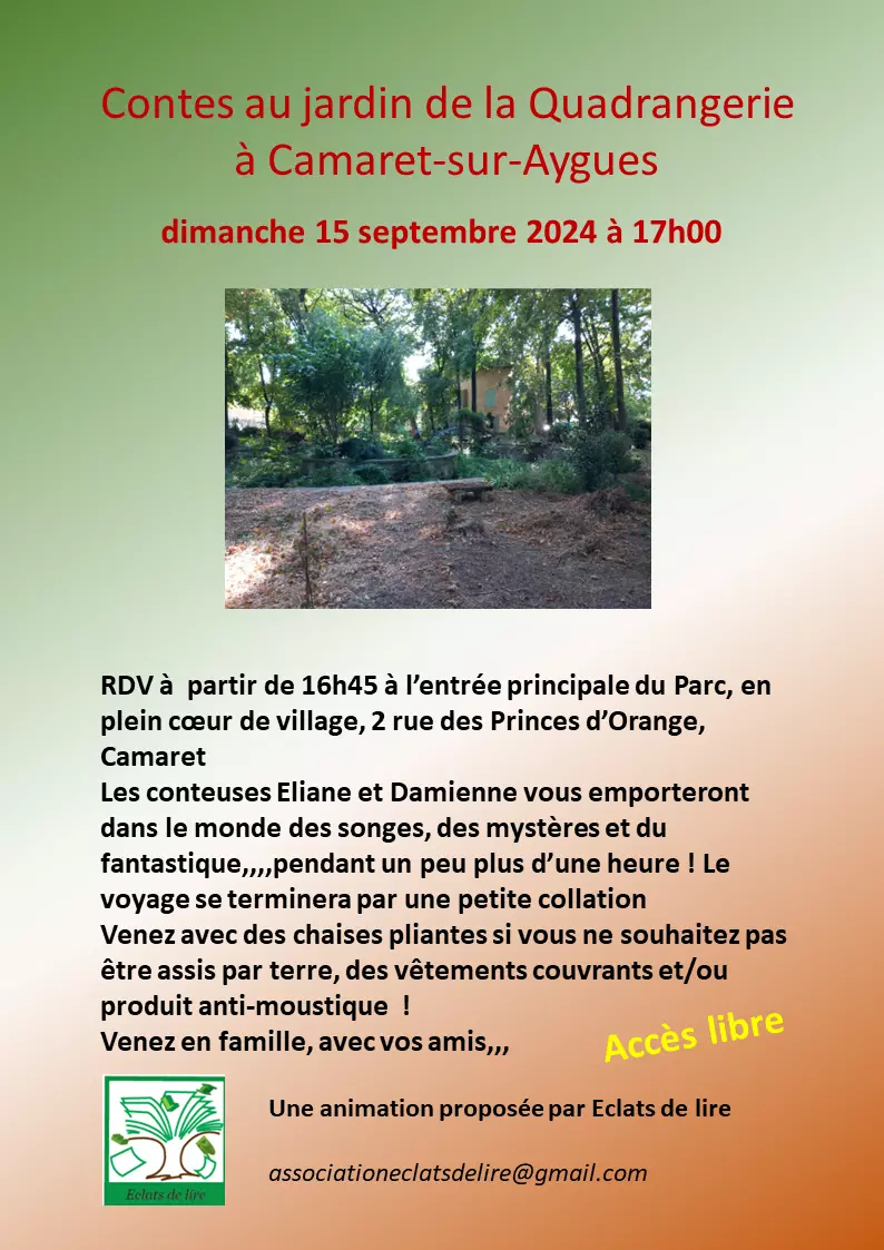 Contes au jardin de la Quadrangerie le dimanche 15 septembre 2024 à 17h00