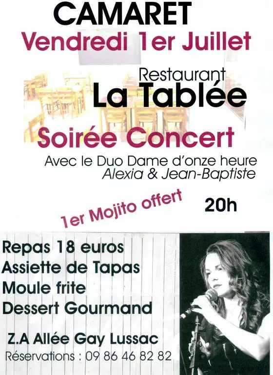 SOIRÉE CONCERT A LA TABLÉE LE 1er JUILLET