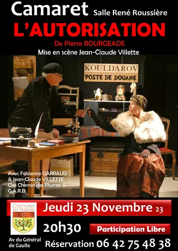Pièce de théâtre « L'autorisation » de Pierre Bourgeade le jeudi 23 novembre à 20h30 à la salle René Roussière
