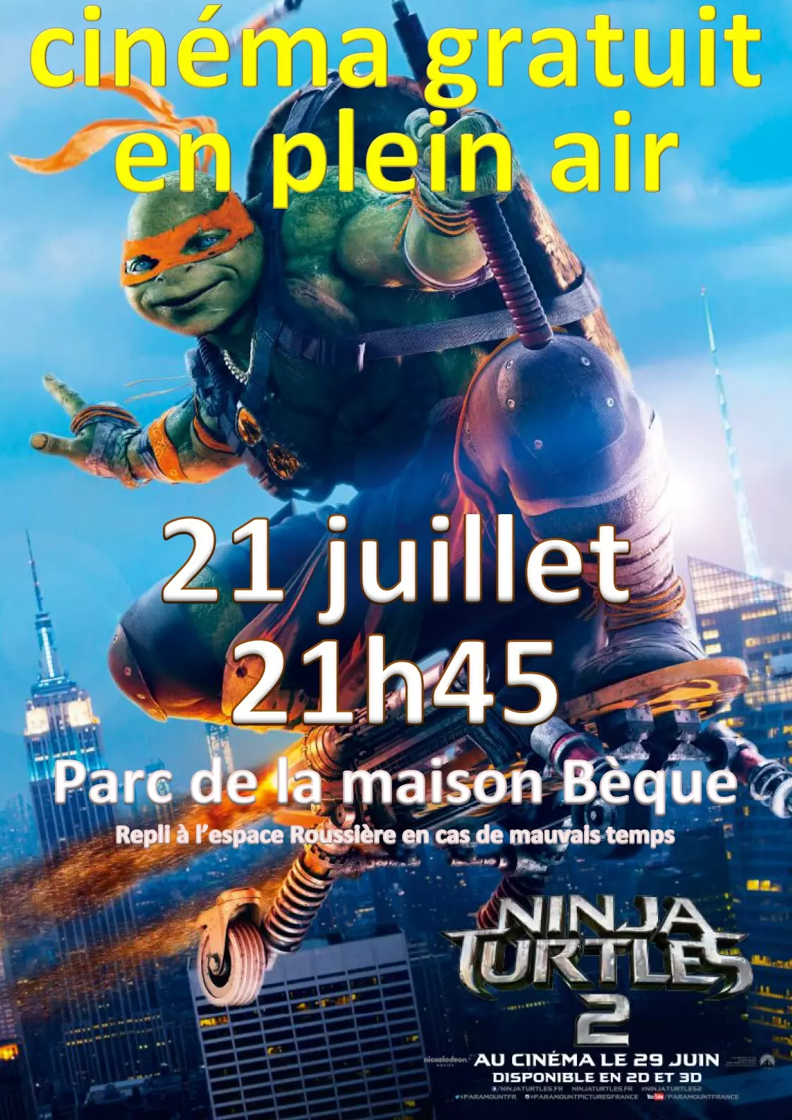 CINE GRATUIT EN PLEIN AIR JEUDI 21 JUILLET