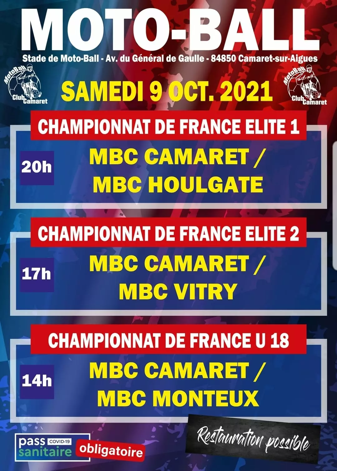 Programme des matchs de Moto-Ball du samedi 9 octobre 2021