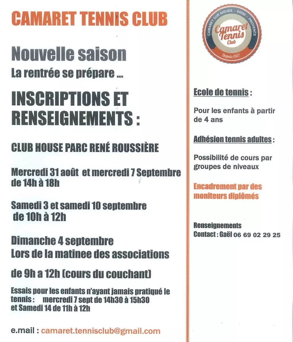 INSCRIPTIONS AU TENNIS CLUB