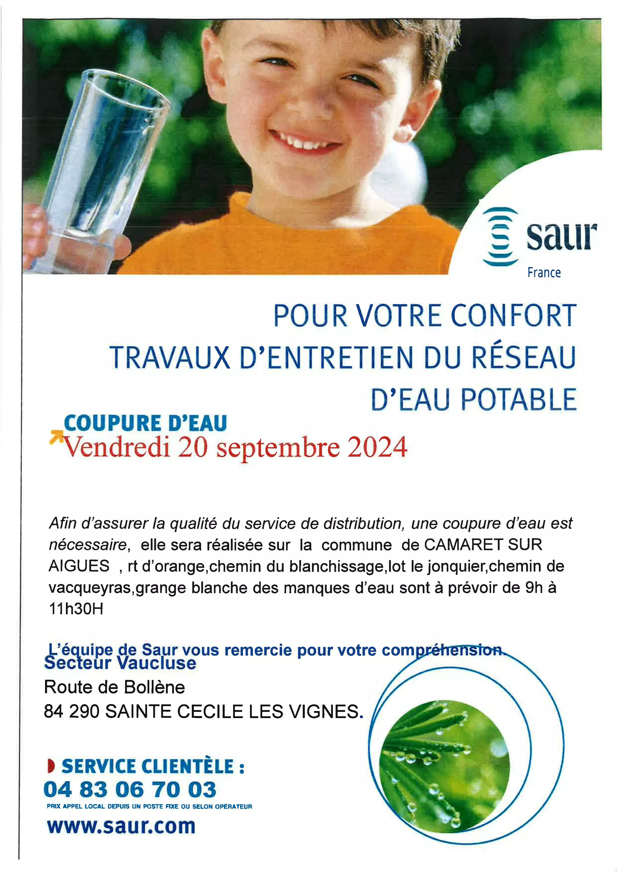 Information coupure d'eau