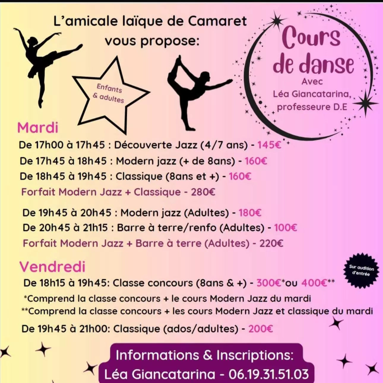 Rentrée 2024 : programme des cours de danse proposés par l'Amicale Laïque