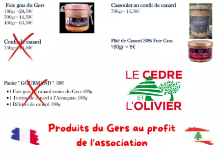 Information du Cèdre et de l'Olivier : vente de foie gras et de produits du Gers pour le Marché de Noël