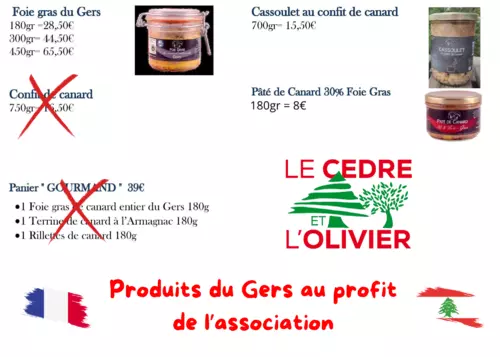 Information du Cèdre et de l'Olivier : vente de foie gras et de produits du Gers pour le Marché de Noël