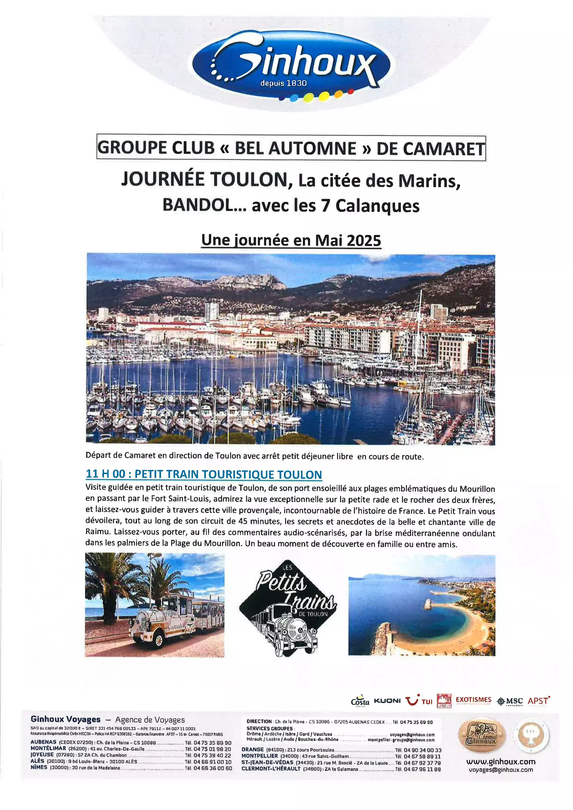 Informations du Club Bel Automne : sortie organisée dans le Var dans le courant du mois de mai (date à fixer)