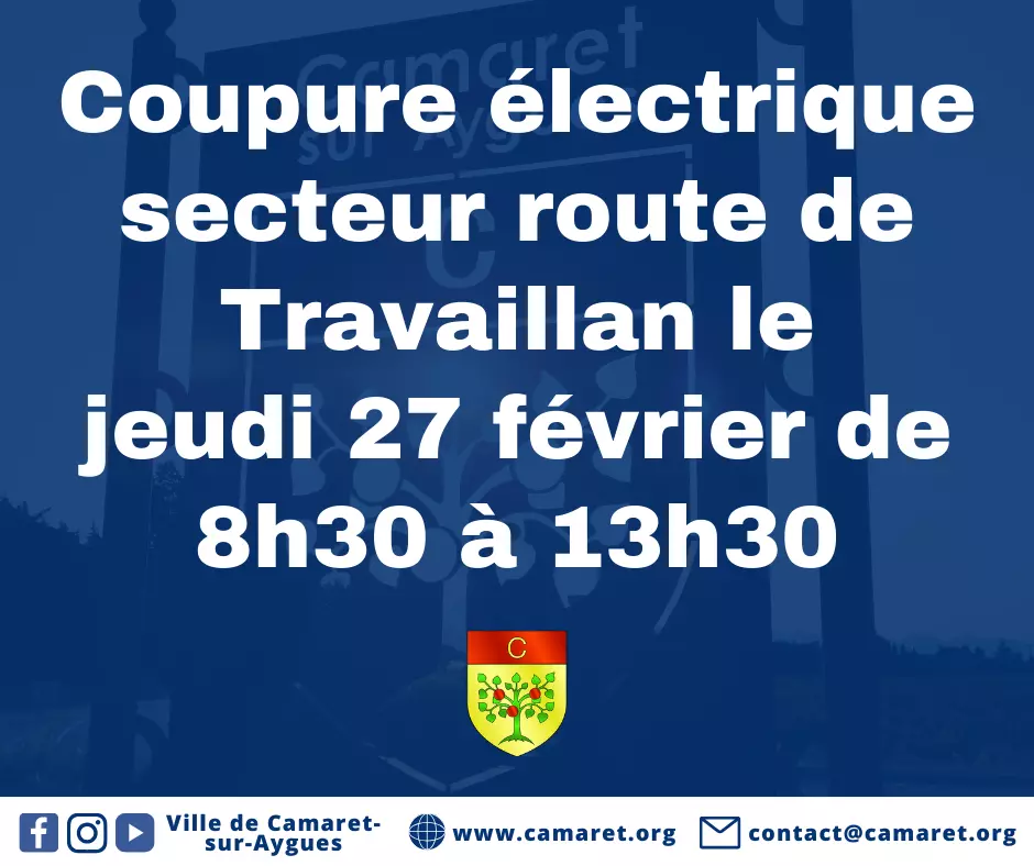 Coupure électrique secteur route de Travaillan le jeudi 27 février de 8h30 à 13h30