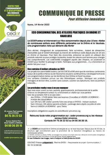 Information du Ceder Provence (Centre pour l'Environnement et le Développement des Énergies Renouvelables)