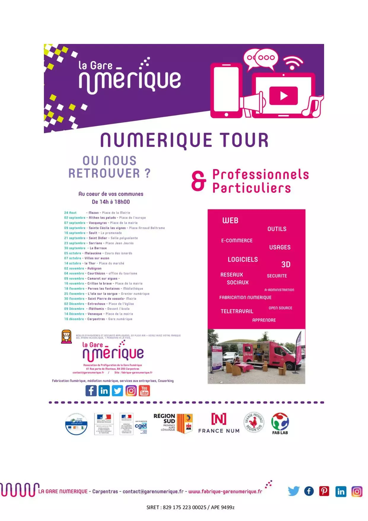 ÉVÉNEMENT ANNULÉ : passage du Numérique Tour 2020 le lundi 9 novembre de 14h00 à 18h30 à Camaret-sur-Aygues (parking du Moto-Ball)
