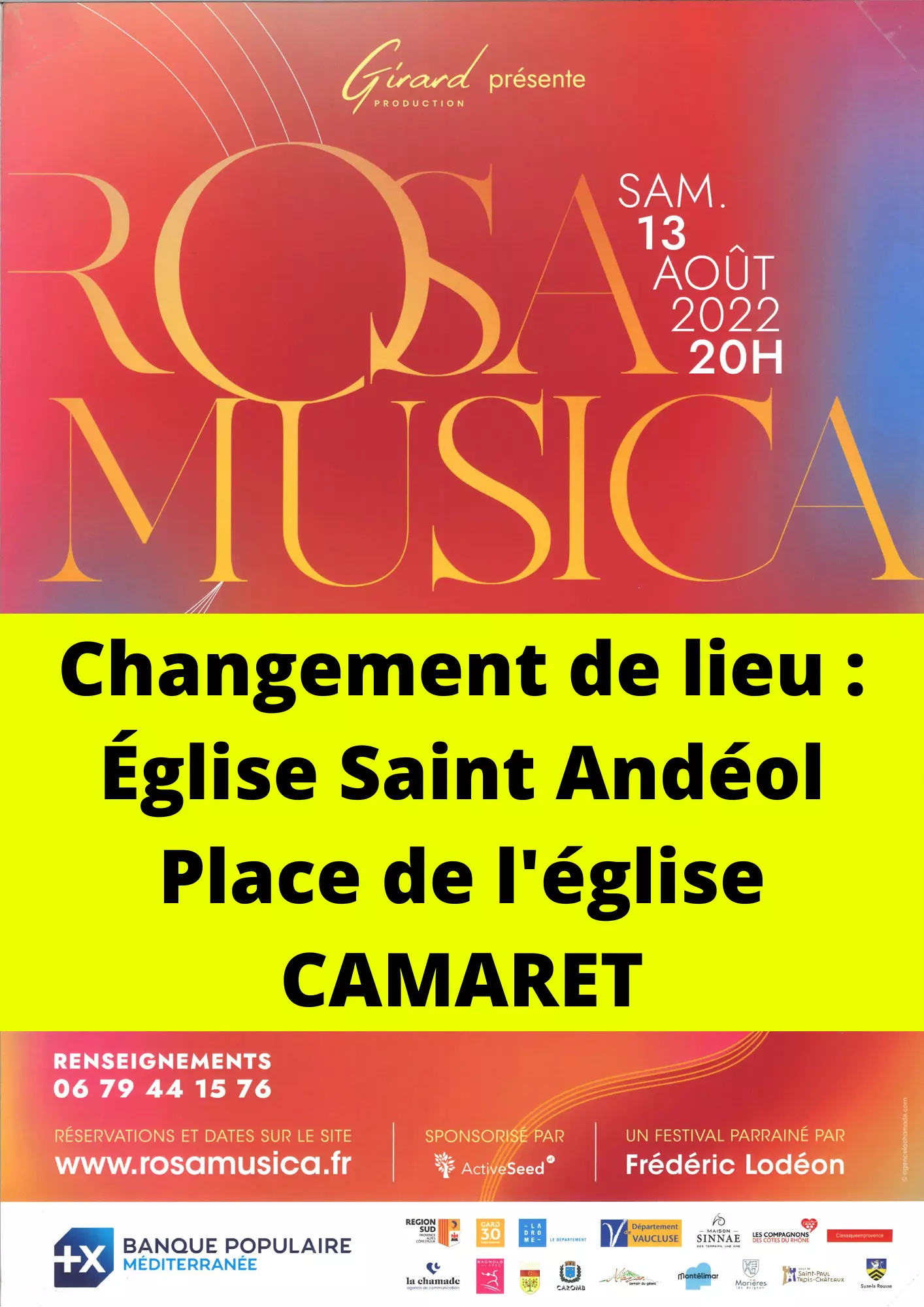 Concert Rosa Musica - ATTENTION : CHANGEMENT DE LIEU