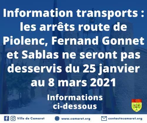 Travaux d'entrée de ville : les arrêts route de Piolenc, Fernand Gonnet et Sablas non desservis du 25 janvier au 8 mars